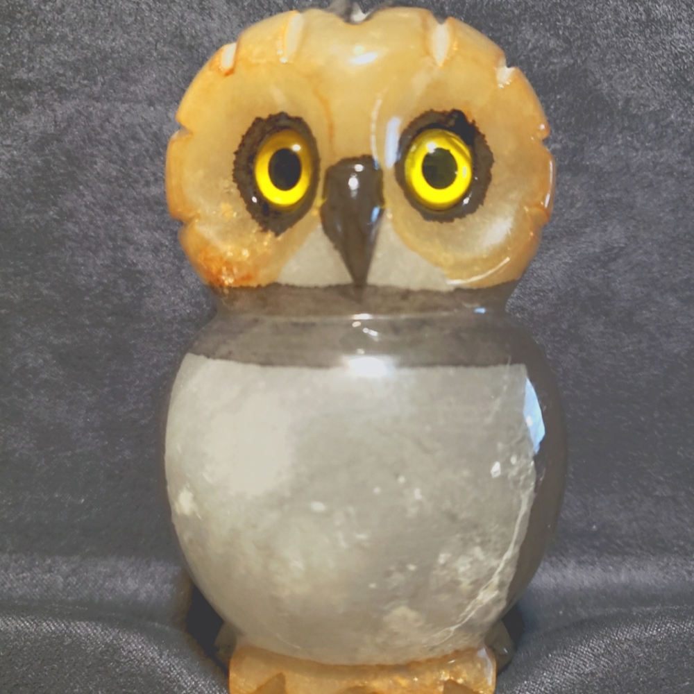Vintage Genuine Alabaster hand painted Stone Owl. Made in Italy.